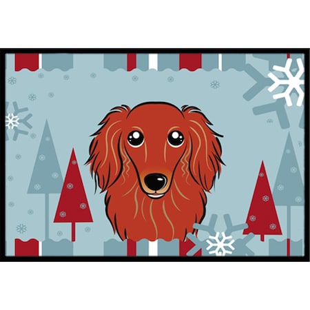 Jensendistributionservices Winter Holiday Longhair Red Dachshund Indoor & Outdoor Mat, 18 x 27 in. MI2556727